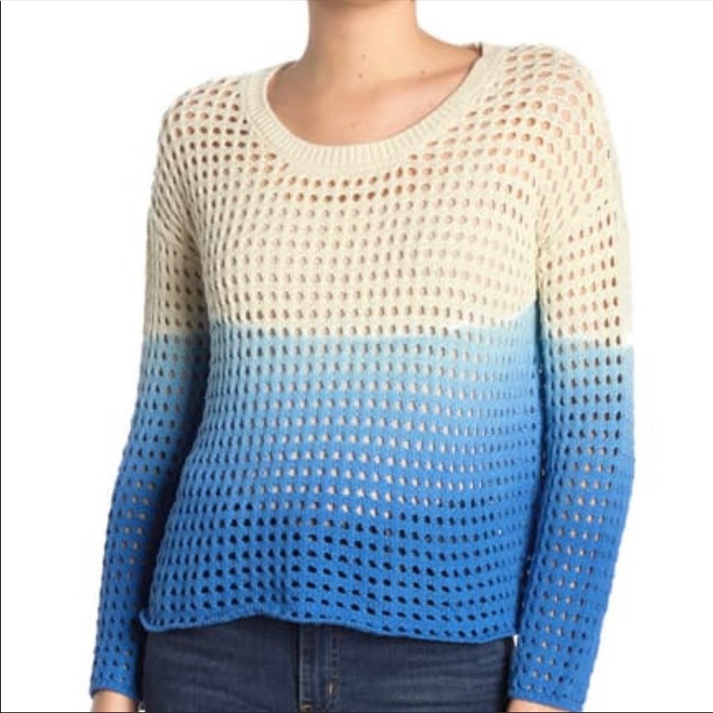 Good Luck Gem Cream Blue Open Knit Sweater Large
